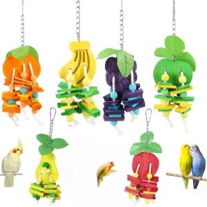 다음 보그 천연 나무 앵무새 장난감 6종 세트 중소형 안전하고 내구성이 뛰어난 새 씹기 케이지용 재미있고