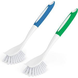 싱크 냄비 팬용 뻣뻣한 강모가있는 접시 스크러버 청소를위한 손잡이 주방 스크럽 브러 있는 1pc 접시 브러시