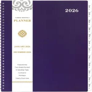 2026 월간 플래너 플래너/캘린더 2026년 9인치 x 탭 포켓 라벨 및 비밀번호 트윈 와이어 바인딩이 된 2