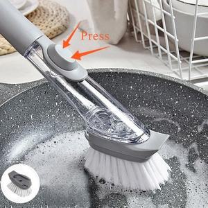 1PC 주방 청소 브러시 탈착식 브러시 스폰지 디스펜서가있는 긴 손잡이 식기 세척 브러시 청소 제품