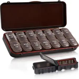 오레이 필 오거나이저 하루 2회 생선 여행 케이스 분리 가능한 귀여운 상자 2개 갈색