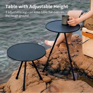 접이식 원형 테이블 휴대용 텔레스코픽 야외 3 다리 식탁 알루미늄 합금 커피 하이킹 피크닉 리프팅