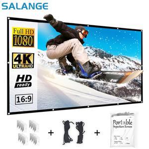 Salange Thicken 프로젝터 스크린 120 / 인치 16:9 접이식 휴대용 흰색 폴리 에스터 야외 홈 시어터
