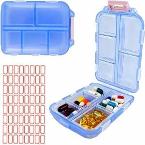 2팩 여행용 알약 정리함 스티커 64장이 된 0칸 케이스 하루 2회 생선 기름 보충제(블루)를 위한 0일 휴대용