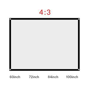 휴대용 접이식 대각선 60-100 인치 Noncrease 4:3 흰색 프로젝터 커튼 스크린 눈부심 방지 드릴링 없음 홈