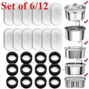 6/12세트 애완동물 분수대 활성탄 스펀지 교체 필터 고양이 강아지 물 스테인리스 디스펜서 급수기