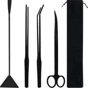 heqxwl 아쿠아스케이핑 도구 수족관 키트 - 긴 핀셋 가위 조류 스크래퍼 주걱 및 먹이 집게 어항 테라리움