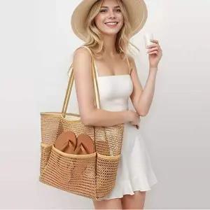 메쉬 그물 비치 대용량 숄더백 1P 여름 서브지퍼포켓