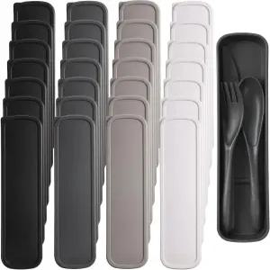 야헨다 28세트 재사용 가능한 여행 도구 케이스 밀짚 커틀러 휴대용 숟가락 나이프 포크 플라스틱 식기