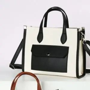 토트 크로스 스퀘어 포켓 캔버스 가방 블랙콤비