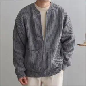 남성 니트가디건 집업 라운드넥 노카라 3컬러 루즈핏 아우터