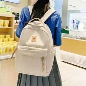 보조 캐주얼 여행 가방 학생 캔버스 백팩 베이지