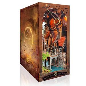 LED 조명이 나무 있는 책꽂이 퍼즐 DIY 누크 3D 인형집 스트럭우드 키트 장식용