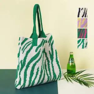 MT61 지브라패턴 니트 에코백 캐주얼 보조가방 숄더백