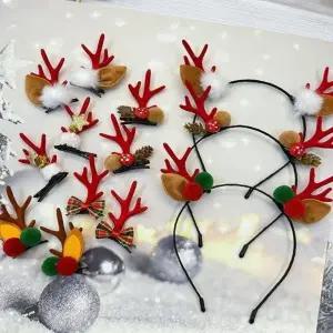 크리스마스 루돌프 뿔 머리띠 집게 헤어핀 겨울 파티 헤어액세서리