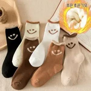 후끈한 스마일 기모 안감 여성 양말 겨울 보온 방한 보온 양말 여자 학생 중목 여성 삭스 겨울