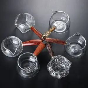 우드 포트 다도 다기 내열 유리 찻잔 손잡이 티 투명