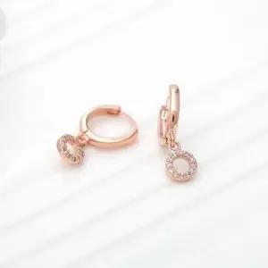 여자귀걸이 금침 큐빅 라운드 나디아 원터치링 드롭 귀걸이 14K