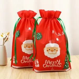 (품명 5개세트)크리스마스 레드 산타 부직포 포장 파우치 5개세트