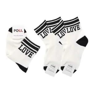 여성용 발목LOVE문구 패션 중목양말 검정 3켤레