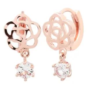 [미니아트] 14K 골드필드 핀 로즈 드롭 큐빅 꽃 원터치 링 귀걸이