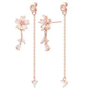 [미니아트] 14K 골드필드 핀 플로라  큐빅 꽃 체인 롱 드롭 스터드 귀걸이