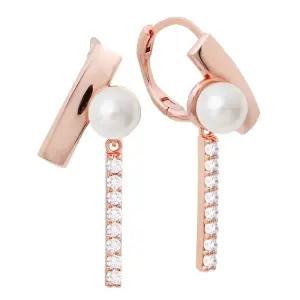 [미니아트] 14K 골드필드 핀 셀린 큐빅 진주 드롭 원터치 링 귀걸이