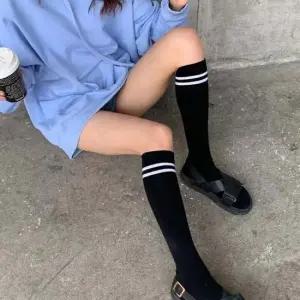 여성 스트라이프 오버니삭스 반스타킹 반양말