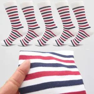 남자양말 패션양말 굵은줄 (흰빨) 5켤레