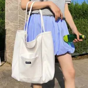 데일리 쇼퍼 숄더 에코 백 여성 캔버스 가방 화이트