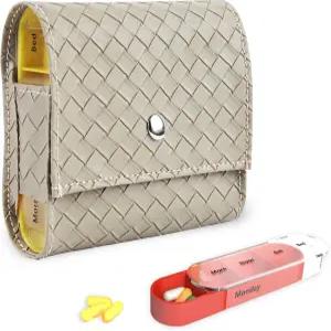 약 조직자 LIZIMANDU 여행 약장 상자 알림 매일 오전부터 오후 낮 밤까지 7 칸 하루 4회 주 7일 가죽 휴대