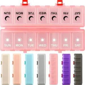 접이식 알약 정리함 2회 7일 휴대용 AM PM 여행용 케이스 흑백 라벨 이중 보호 데 약 상자 보충제용 대형
