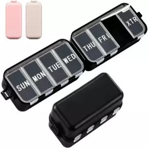 새로운 접이식 알약 정리함 추가 그리드 휴대용 7일 상자 회 / 일 일일 약 보충제블랙용 대형 여행용