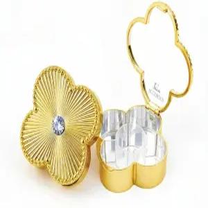 노블케이스 럭키참 럭셔리 여행용 알약 정리함 5칸 장치 거울 지갑용 귀여운 컴팩트 상자 BPA 프리 골드