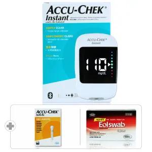 로슈 아큐첵 인스턴트 당뇨 혈당 검사 체크기 측정기[혈당계+시험지 10매+파우치+침 10개+채혈기]+정품침 100개+솜 100매