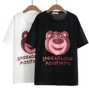 여성 여름 데일리 오버핏 곰돌이 프린팅 반팔 티셔츠