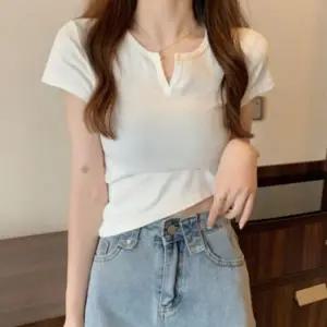 여성 여름 데일리 브이넥 스판 이너 슬림 반팔 티셔츠