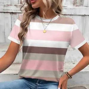 여성 여름 데일리 스트라이프 단가라 반팔 티셔츠