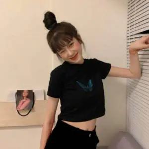 여성 반팔 크롭 티셔츠 여름 여자 세미 세미크롭 반팔티 배꼽티