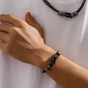 남성 브레이슬릿 빈티지 트위스트 더블 가죽 레더 팔찌