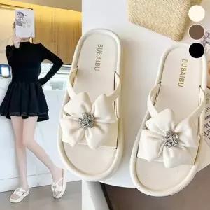 푹신푹신 발편한 슬리퍼 보석 통굽큐빅 사계절 플라워