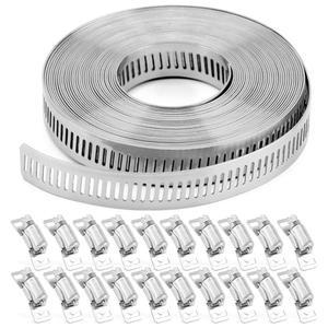 DIY 컷 투 핏 스테인리스 스틸 밴드 클램프 호스 20FT 금속 스트랩 20 패스너 조정 가능한 대형 웜 내구성 쉬운 설치