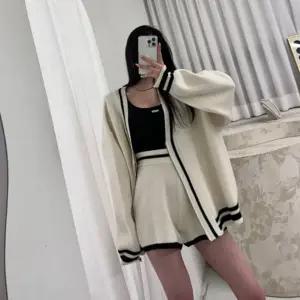 HL] 니트가디건 반바지 오버핏 세트 가디건 반팔니트