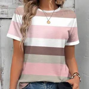 패션 줄무늬 라운드넥 여름티셔츠 스트라이프 여름 캐주얼티 단가라티
