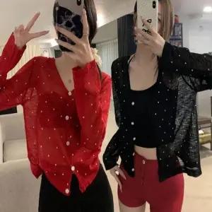 긴팔 여름 U 니트 도트가디건 심플 여성 긴팔 가디건 니트 여성 여름