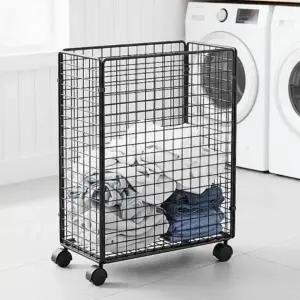 바퀴 달린 빨래 이동식 세탁 바스켓 철제 접이식 바구니