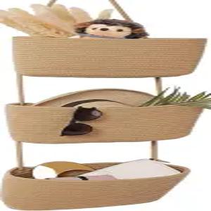 AAARINBOW 벽걸이 면 바구니 벽 실 욕실용 대형 3단 장식 바구니B브라운