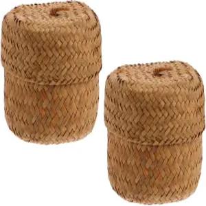 프레티줌 2pcs 뚜껑이 있는 씨그래스 보관 바구니 세트 꽃과 용기를 위한 데스크탑 및 가정용 천연 재료