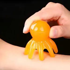 문어 지압 괄사 두피마사지기 노란색