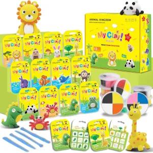 에어 드라이 클레이 아트 키트 2박스 동물 테마 모델링 조각 도구 및 단계별 튜얼 초부드러운 논스틱